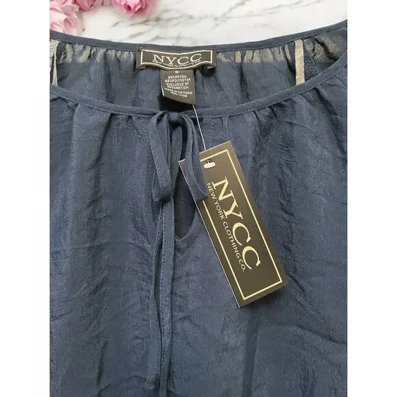 New York Clothing Co. Blue Womens Embroidered Mid-Sleeve Blouse Top Sz Small NEW - Picture 4 of 6